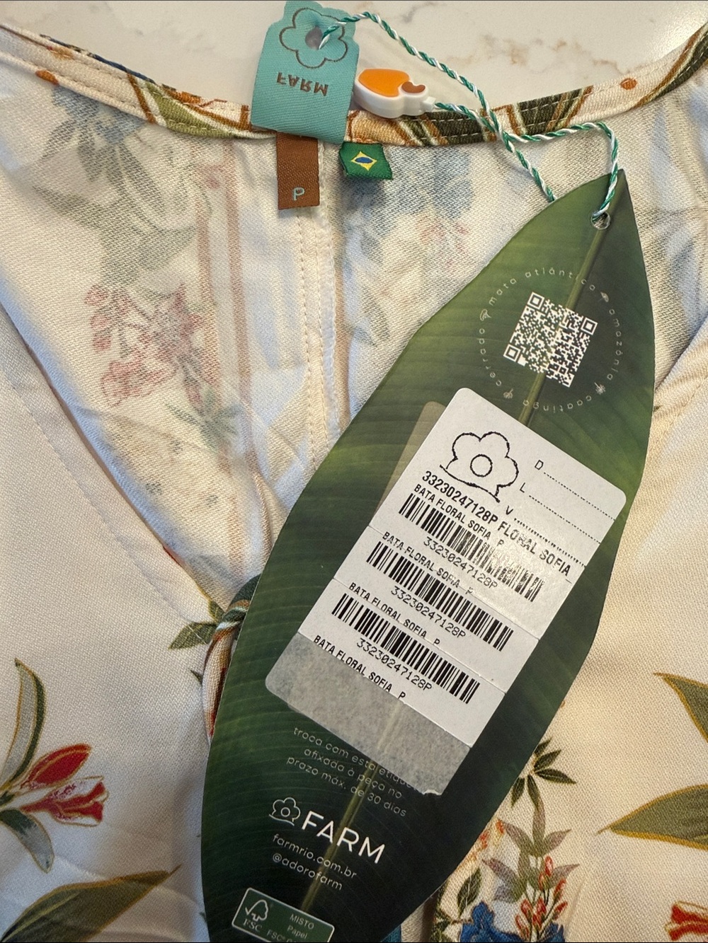 FARM Rio Cream Floral Tie-Neck Blouse with Red & Blue Blooms - Picture 7 of 11